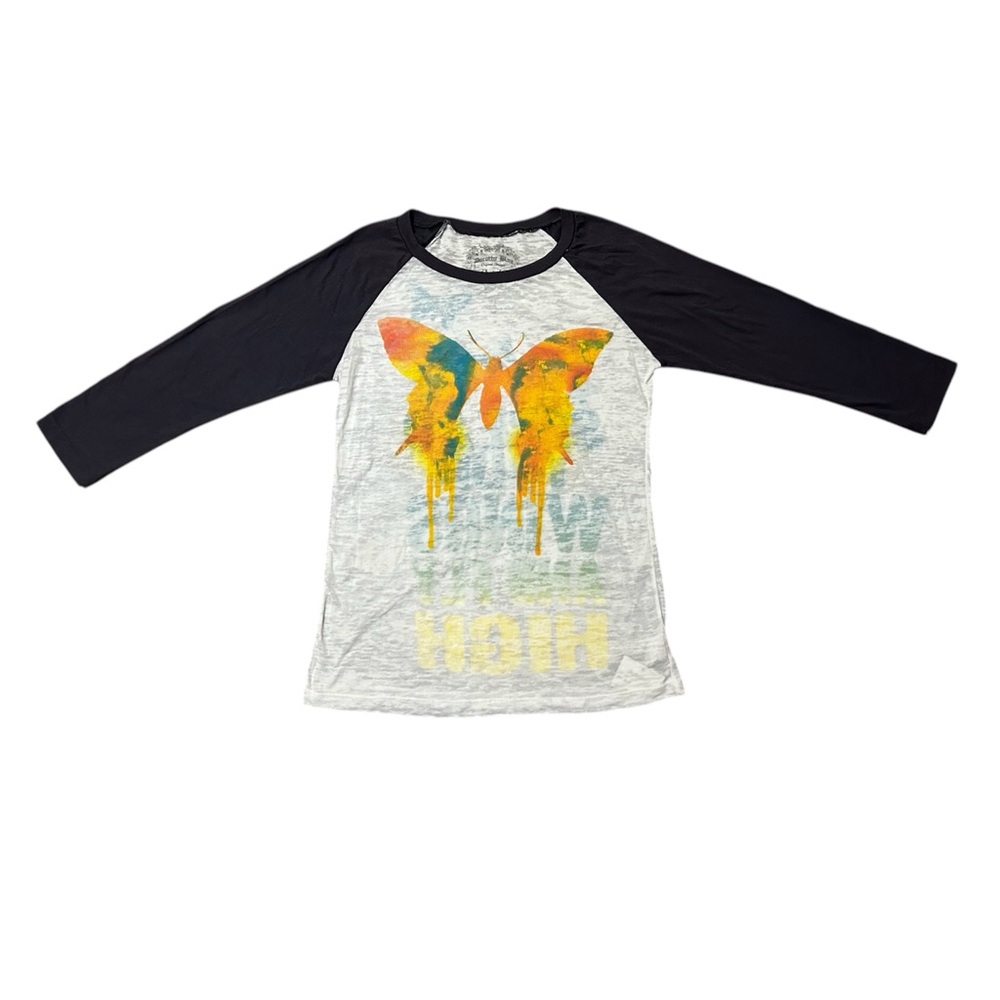 Women’s Butterfly Graphic Raglan Tee 3/4 Sleeve - Medium NWT